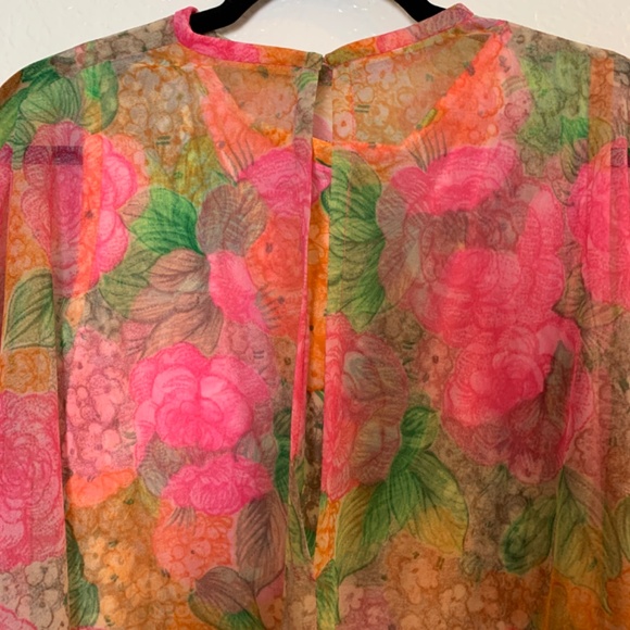 Vintage Henry Lee Floral Maxi Dress Medium? Pink Hostess Psychedelic 60's 70's - Picture 9 of 15